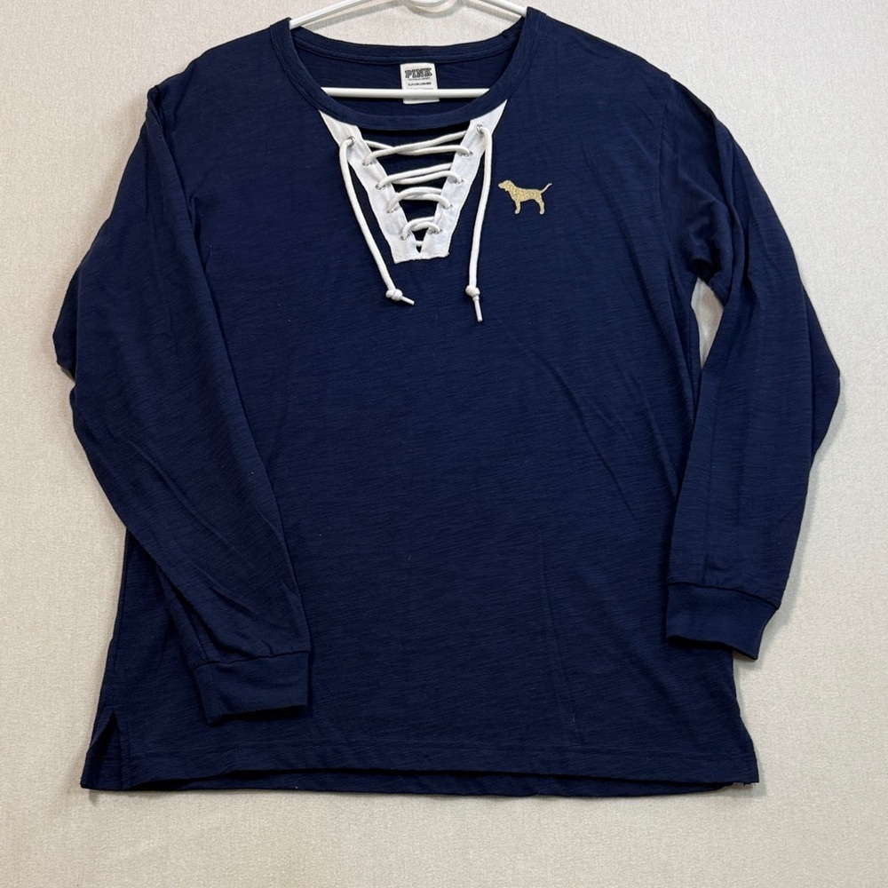PINK Victoria's Secret Dark Blue Lace-Up Long Sleeve Top